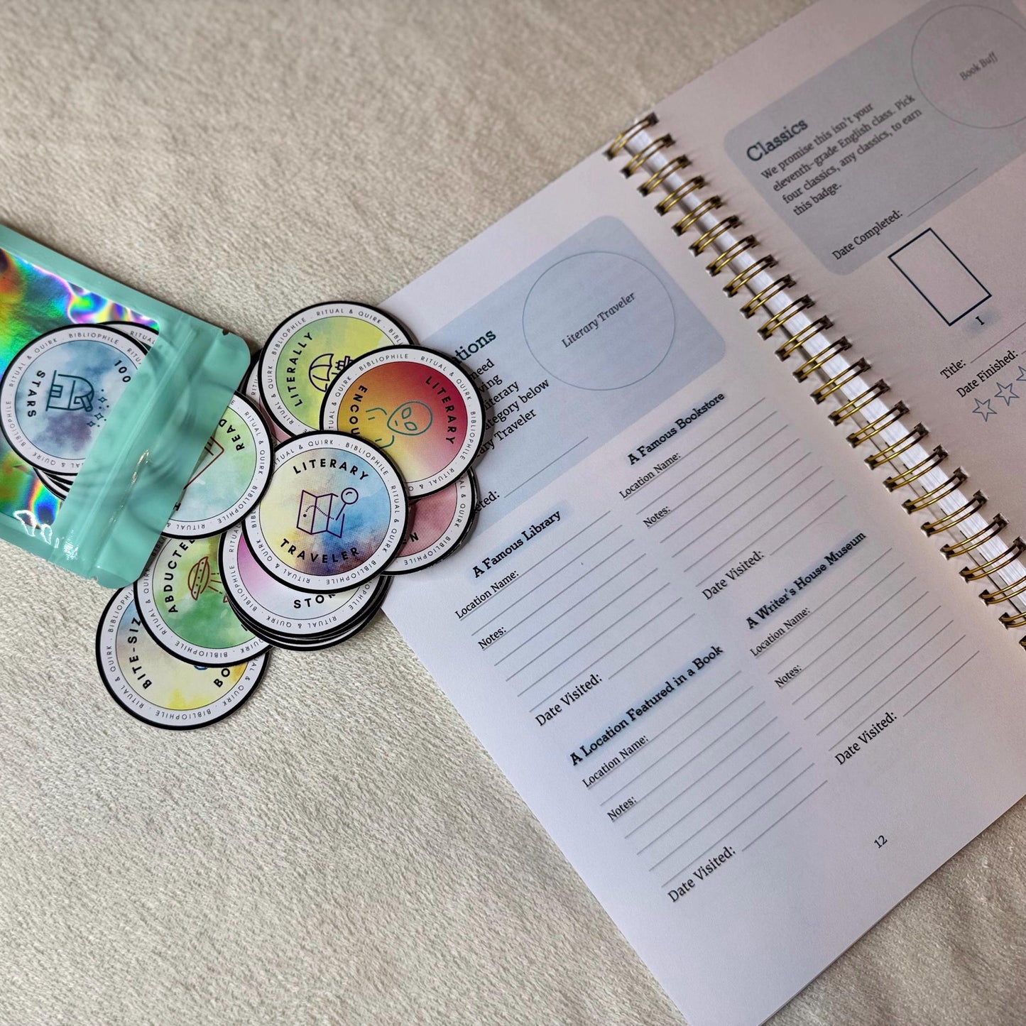 Reading Journal With Challenges, Book Tracker, Book Log, Gift for Readers, Booklover Gift, Bookish Notebook, Reader, w/ 29 Book Stickers